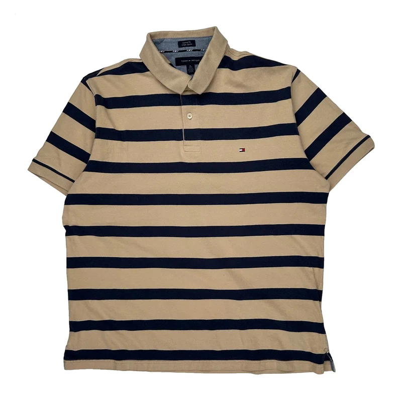 Tommy Hilfiger Striped Polo Shirt - XL Beige Cotton