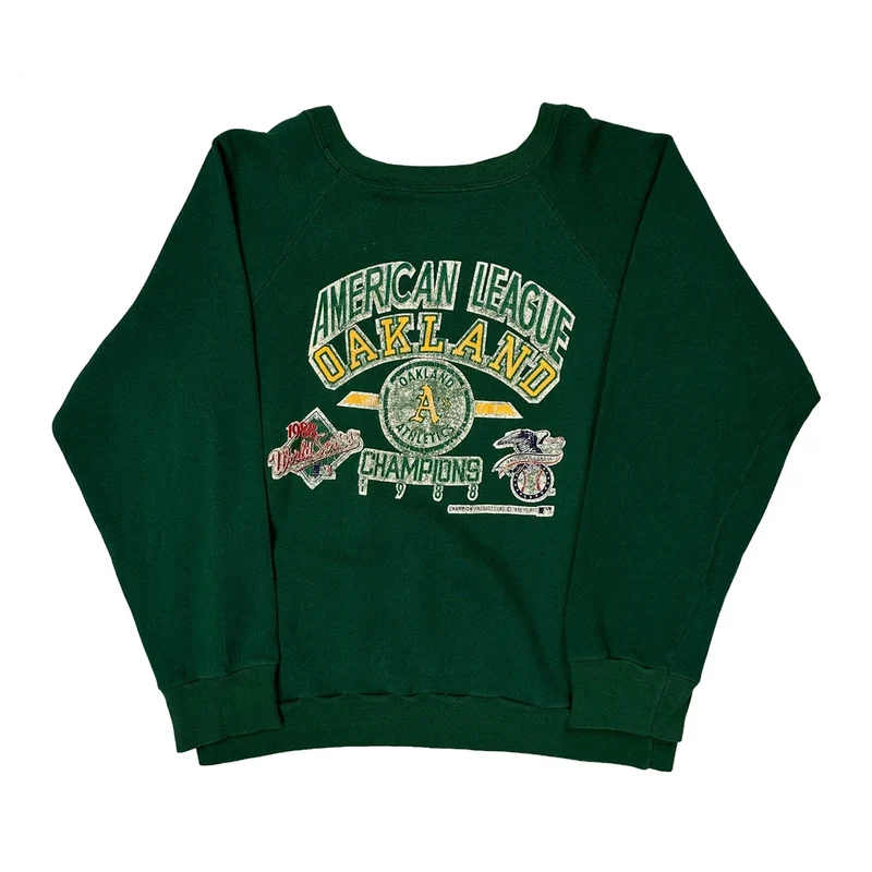 Oakland Athletics Champion Graphic Sweatshirt - Large Green Cotton Blend