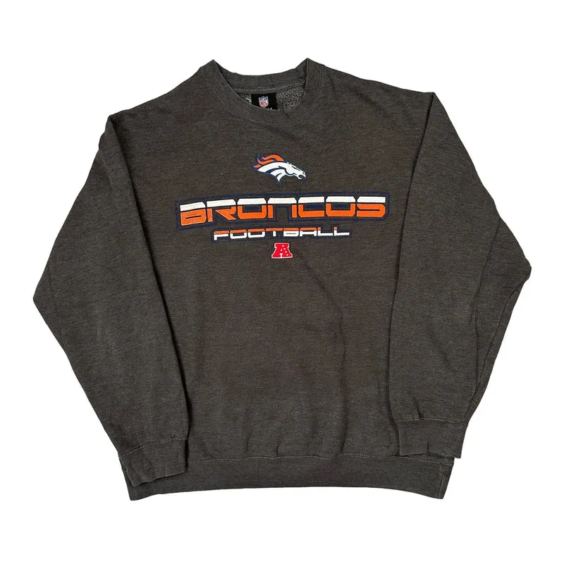Broncos Nfl Football Sweatshirt - Large Grey Cotton Blend