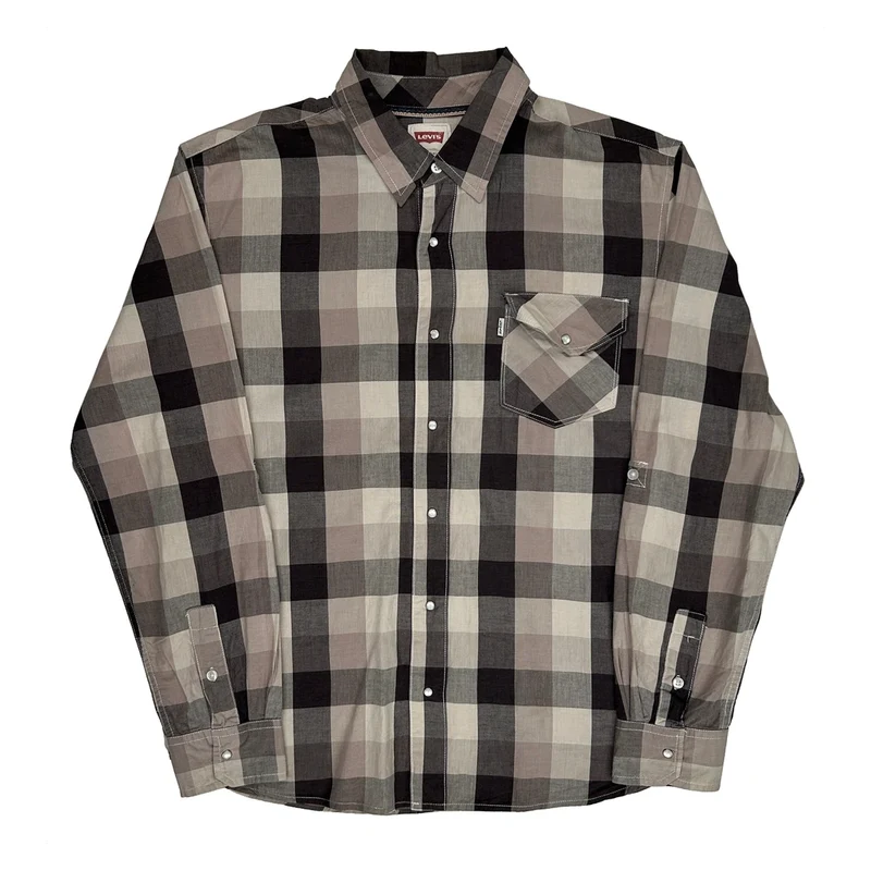Levis Checked Shirt - XL Grey Cotton