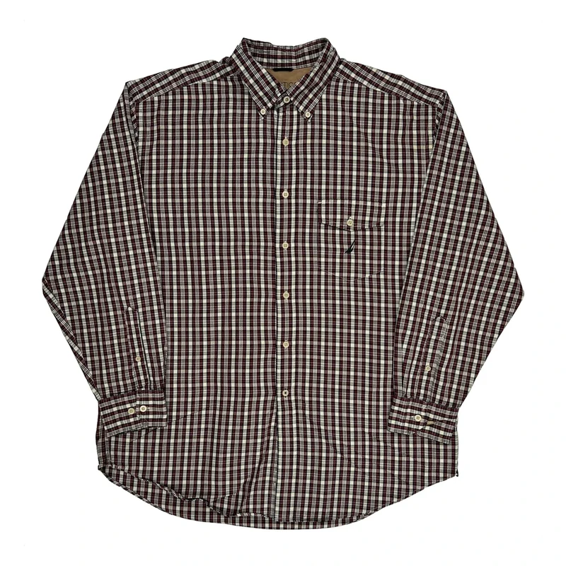 Nautica Checked Shirt - XL Burgundy Cotton