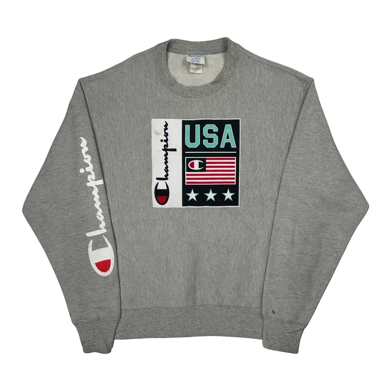 Reverse Weave Champion USA Sweatshirt - XL Grey Cotton Blend